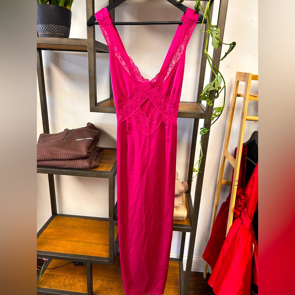 Nasty Gal Magenta slip dress with Lace detailing